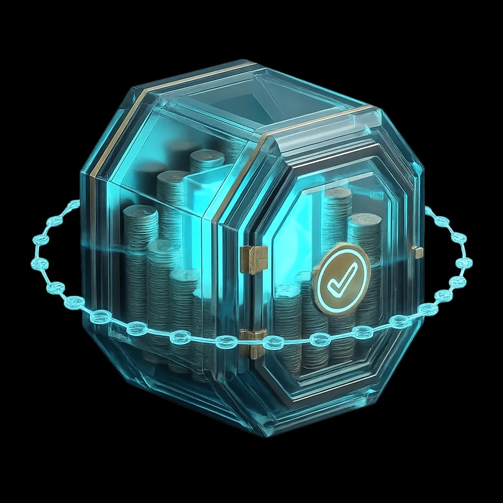 Crystalline reserve vault — verifiably backed tokens visualization